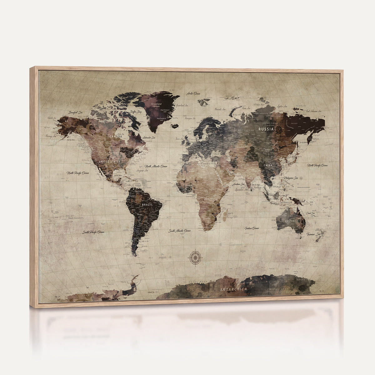 60560672-MGV-CV-36X24 - World Map Wall Art Canvas Print, Modern Decorative Framed Map Artwork Prints for Living Room, Office, Bedroom Wall Decor