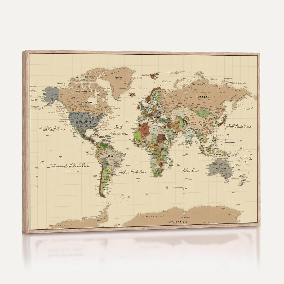 31407854-MGV-CV-36X24 - World Map Wall Art Canvas Print, Modern Decorative Framed Map Artwork Prints for Living Room, Office, Bedroom Wall Decor