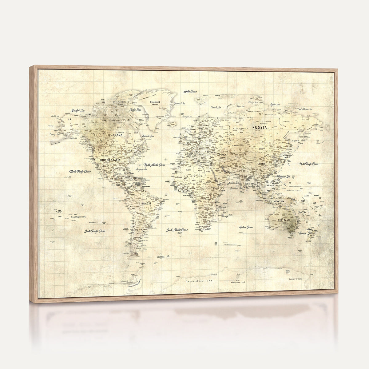 17101439-MGV-CV-36X24 - World Map Wall Art Canvas Print, Modern Decorative Framed Map Artwork Prints for Living Room, Office, Bedroom Wall Decor