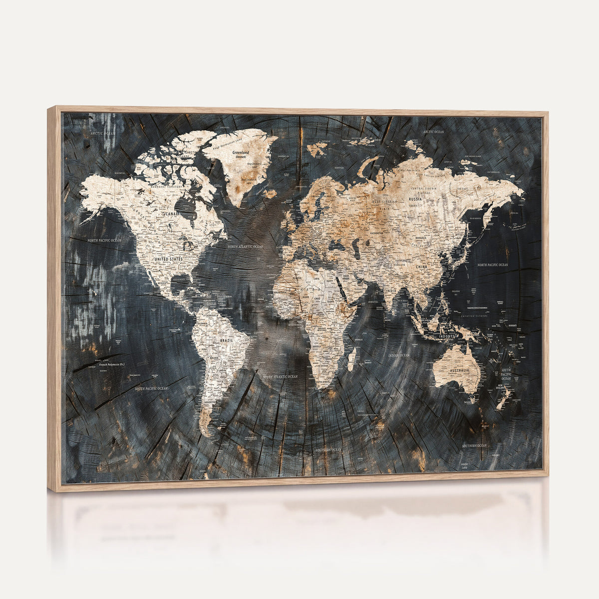 89162112-MGV-CV-36X24 - World Map Wall Art Canvas Print, Modern Decorative Framed Map Artwork Prints for Living Room, Office, Bedroom Wall Decor