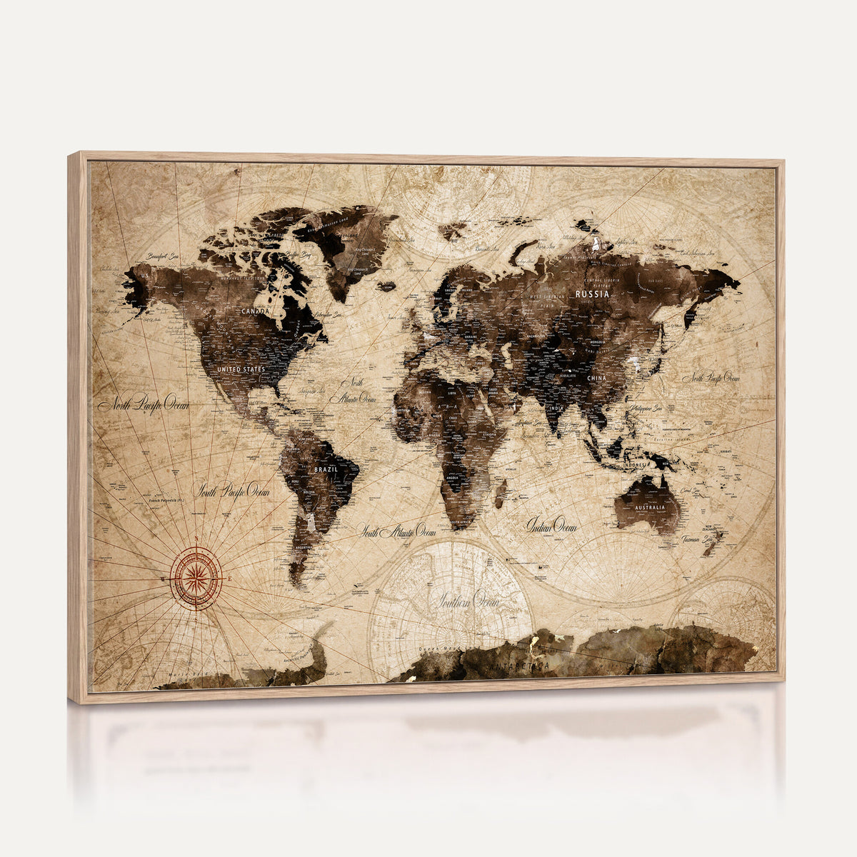 47657418-MGV-CV-36X24 - World Map Wall Art Canvas Print, Modern Decorative Framed Map Artwork Prints for Living Room, Office, Bedroom Wall Decor