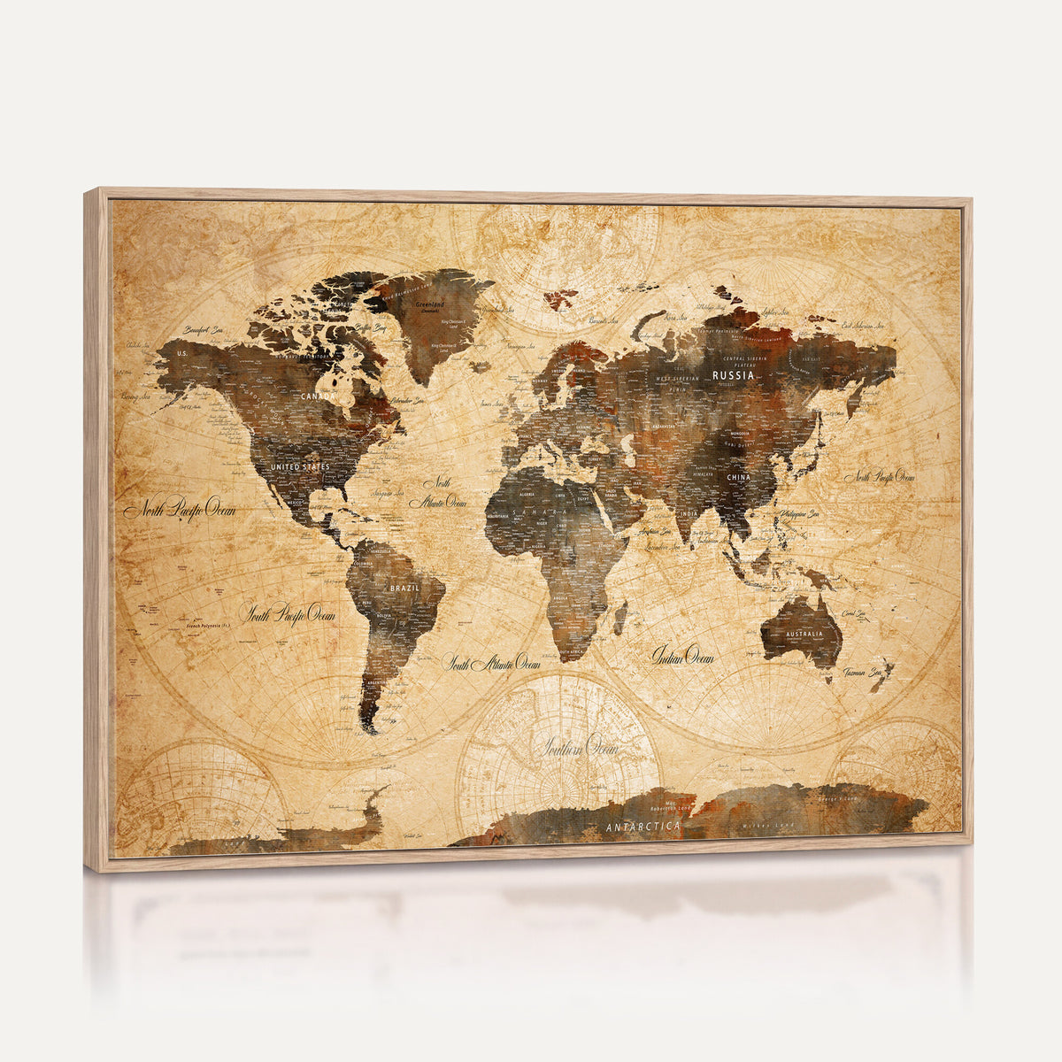 63156625-MGV-CV-36X24 - World Map Wall Art Canvas Print, Modern Decorative Framed Map Artwork Prints for Living Room, Office, Bedroom Wall Decor