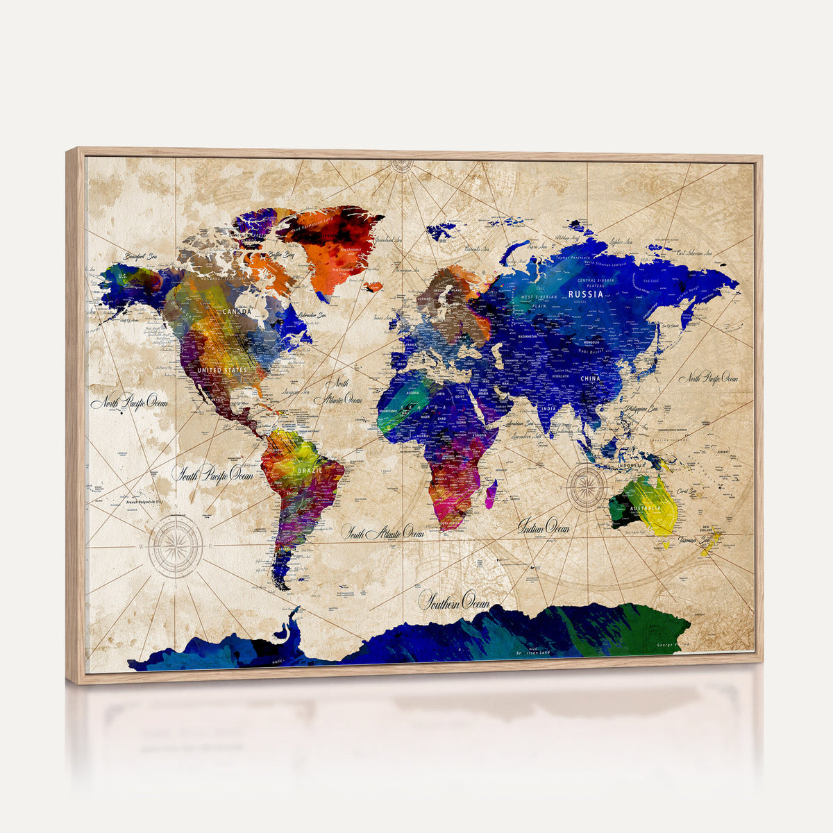 26284075-MGV-CV-36X24 - World Map Wall Art Canvas Print, Modern Decorative Framed Map Artwork Prints for Living Room, Office, Bedroom Wall Decor
