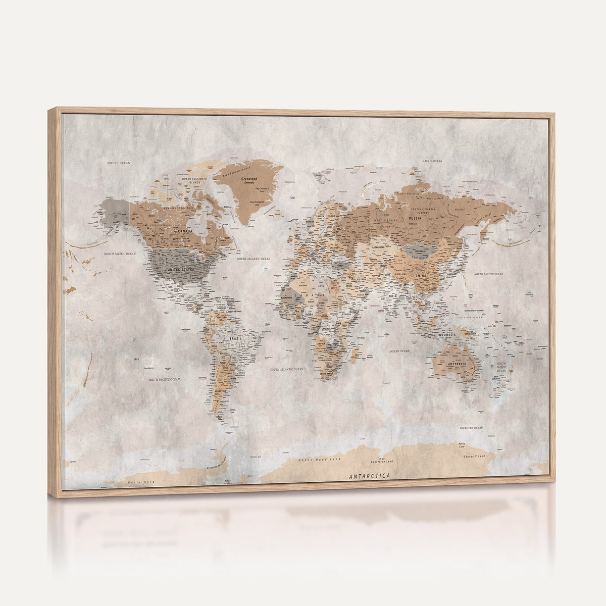 34051638-MGV-CV-36X24 - Detailed World Map Wall Art Canvas Print for Home and Office Decor