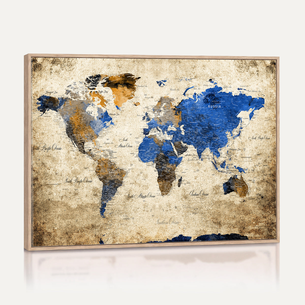 27314341-MGV-CV-36X24 - World Map Wall Art Canvas Print, Modern Decorative Framed Map Artwork Prints for Living Room, Office, Bedroom Wall Decor