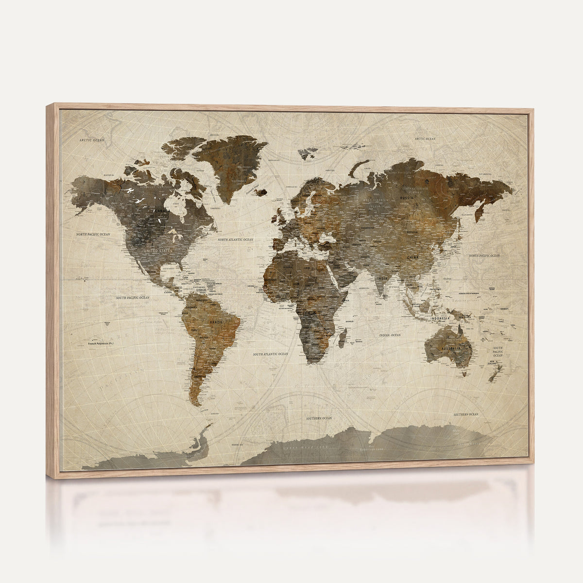 49623468-MGV-CV-36X24 - World Map Wall Art Canvas Print, Modern Decorative Framed Map Artwork Prints for Living Room, Office, Bedroom Wall Decor