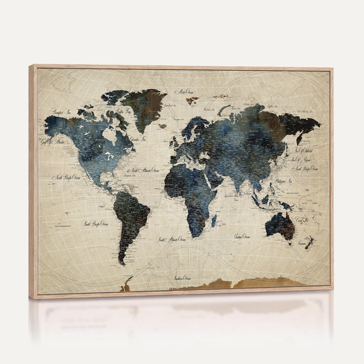 72927803-MGV-CV-36X24 - World Map Wall Art Canvas Print, Modern Decorative Framed Map Artwork Prints for Living Room, Office, Bedroom Wall Decor