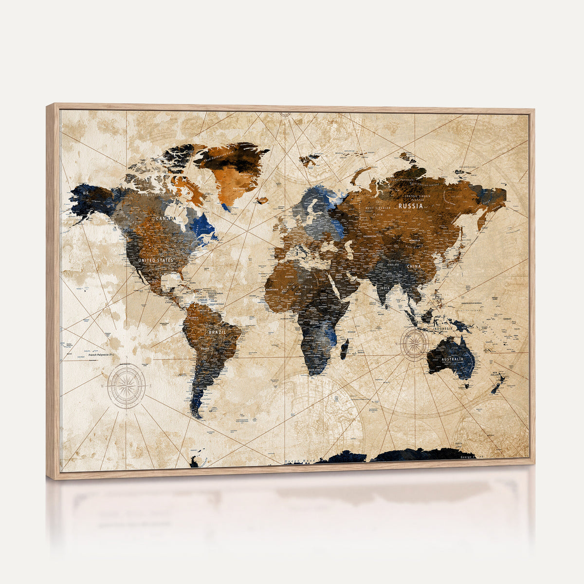 15727090-MGV-CV-36X24 - World Map Wall Art Canvas Print, Modern Decorative Framed Map Artwork Prints for Living Room, Office, Bedroom Wall Decor