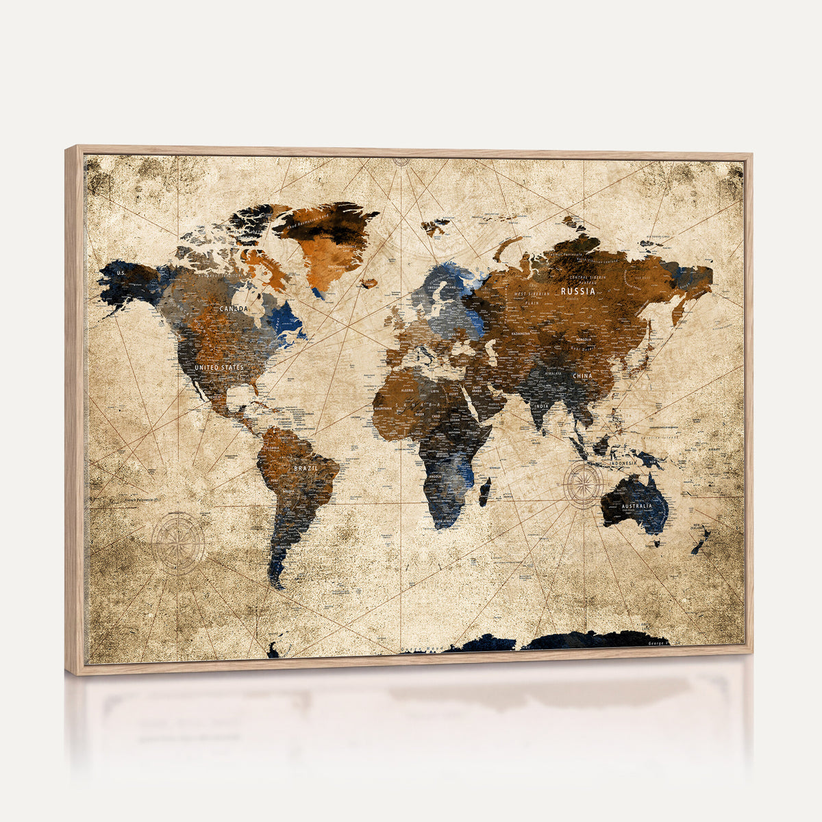 27163414-MGV-CV-36X24 - World Map Wall Art – Rustic Earth Tone Canvas Print, Antique
