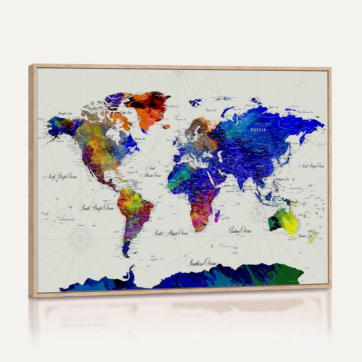 49670038-MGV-CV-36X24 - World Map Wall Art Canvas Print, Modern Decorative Framed Map Artwork Prints for Living Room, Office, Bedroom Wall Decor