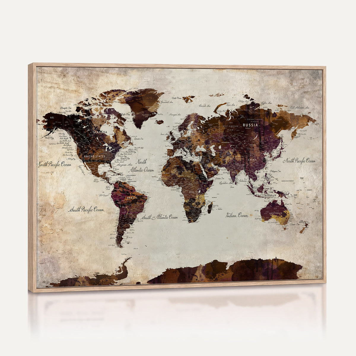 50611123-MGV-CV-36X24 - World Map Canvas Triptych | Colorful Global Wall Art for Living Rooms