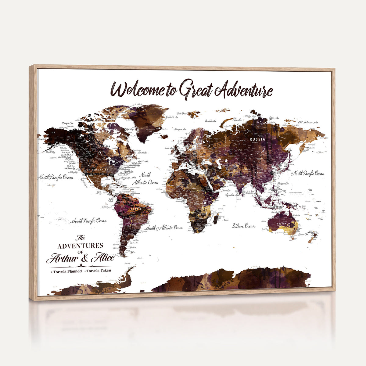 64110391125-MGV-CV-36X24 - Custom Push Pin World Map Wall Art Canvas Print | Personalized Travel Map