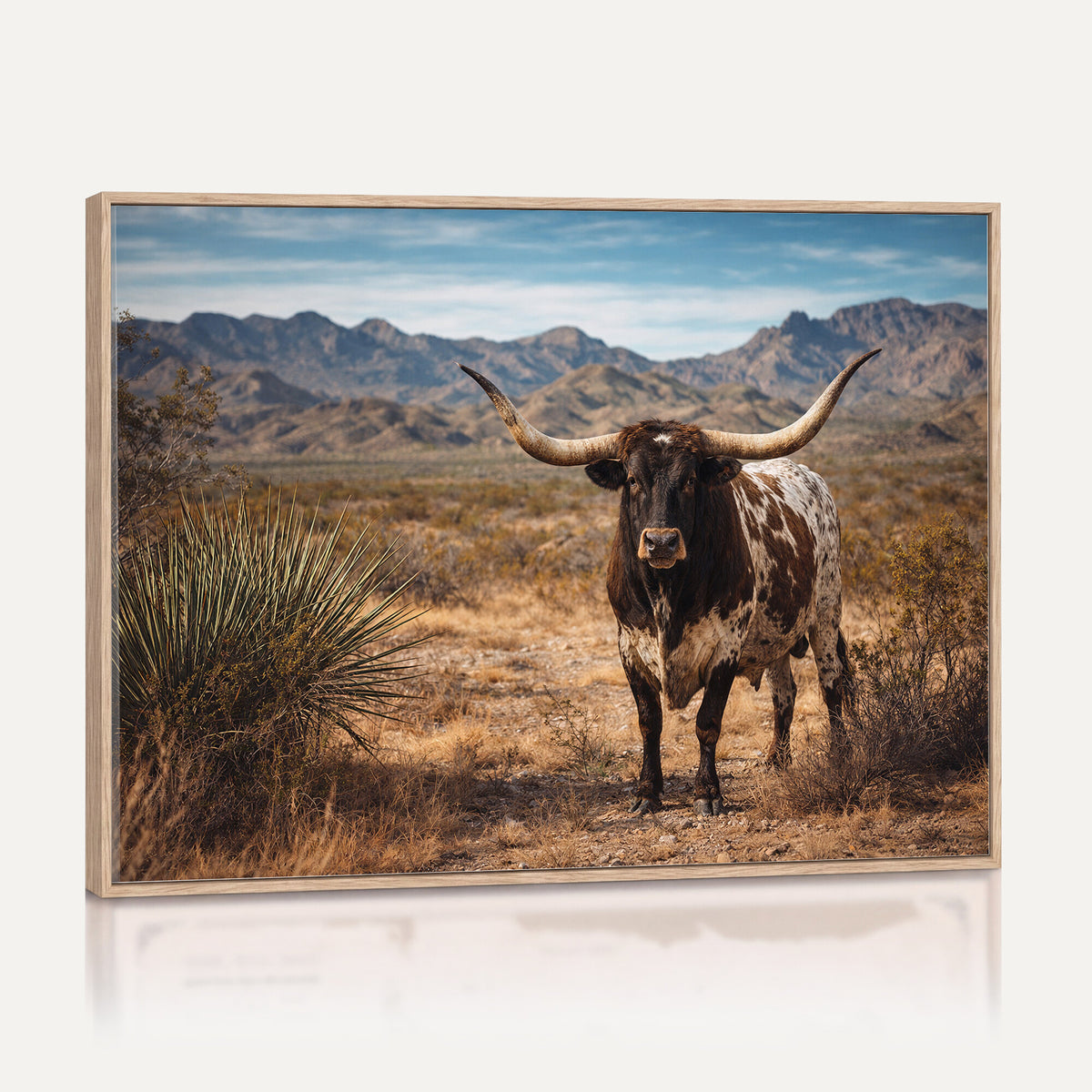 17622011S-MGV-CV-36X24 - Texas Longhorn Bull Wall Art Canvas Print, Western Farmhouse Cowboy Decor, Rustic Texas Ranch Cattle Artwork for Living Room Bedroom Office, Framed Wall Decor