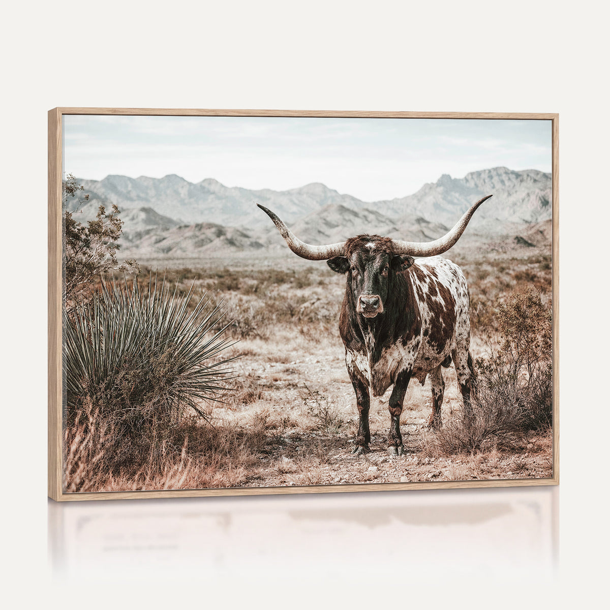 17622011H-MGV-CV-36X24 - Texas Longhorn Bull Wall Art Canvas Print, Western Farmhouse Cowboy Decor, Rustic Texas Ranch Cattle Artwork for Living Room Bedroom Office, Framed Wall Decor