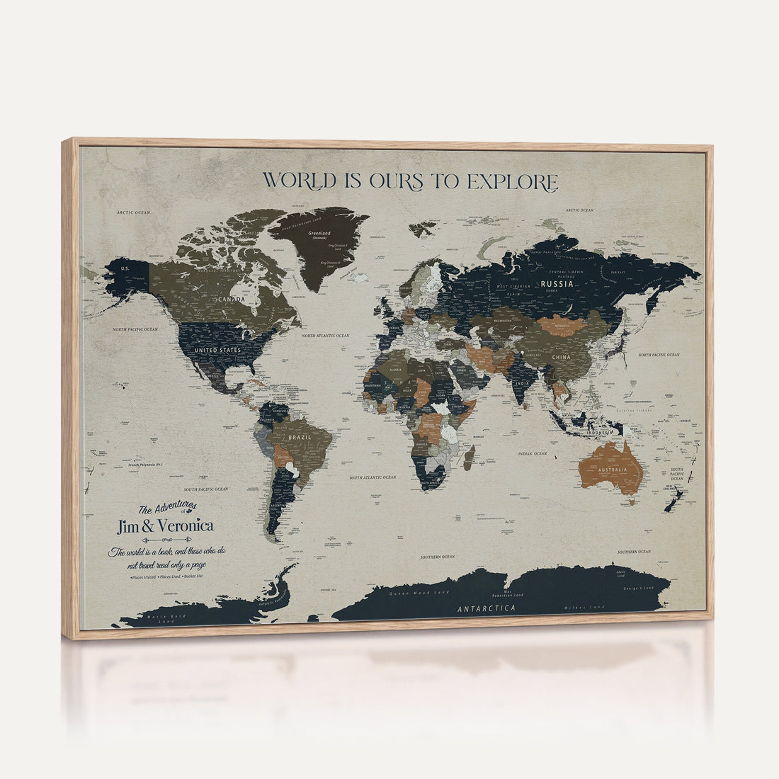 Custom Push Pin World Map Wall Art Canvas Print | Personalized Travel Tracker