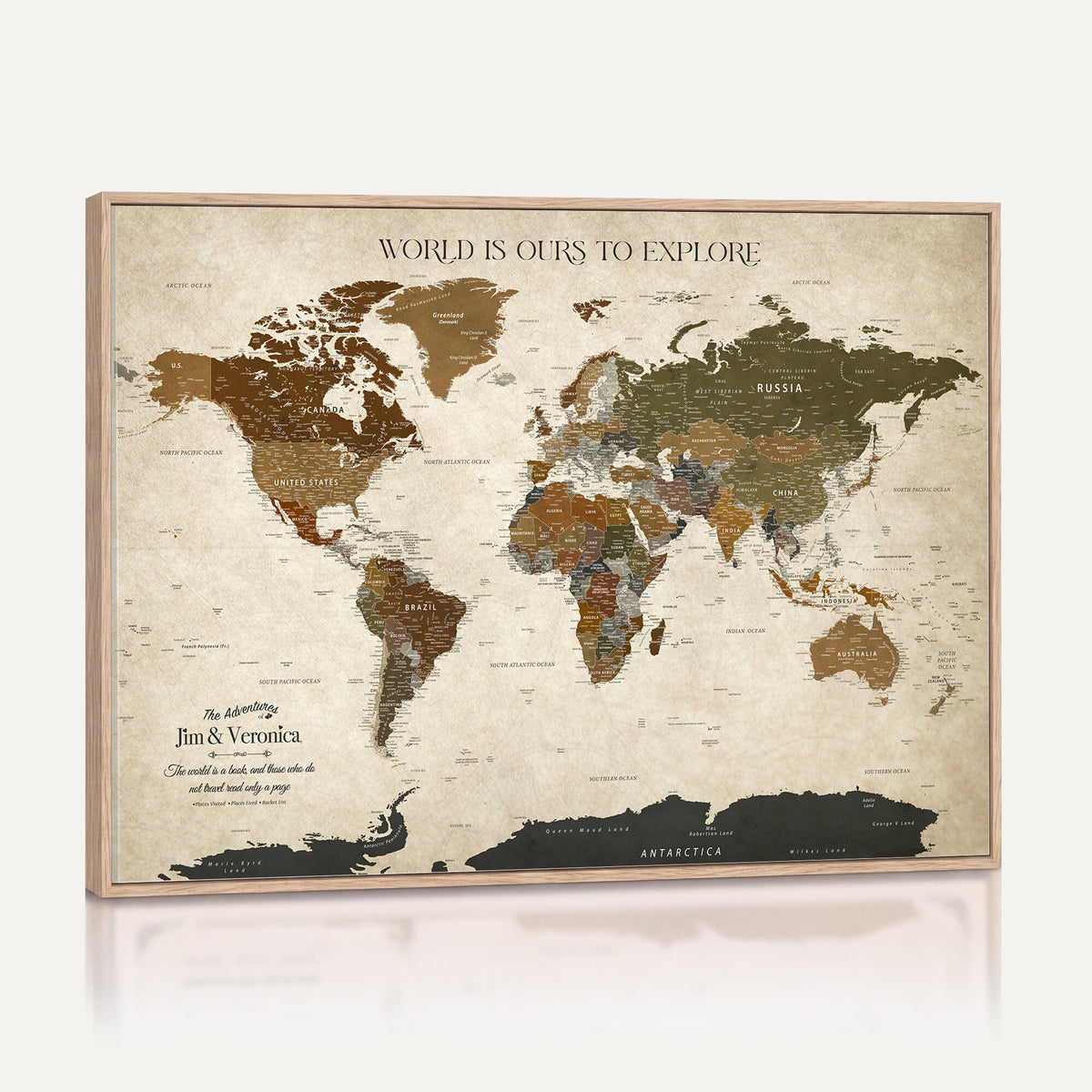 64110391126O-MGV-CV-36X24 - Custom Push Pin World Map Wall Art Canvas Print | Travel Tracker With Pins