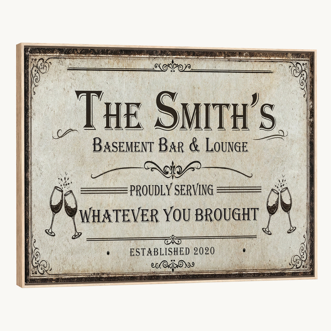 Custom Basement Bar & Lounge Sign Canvas, Personalized Family Name Art