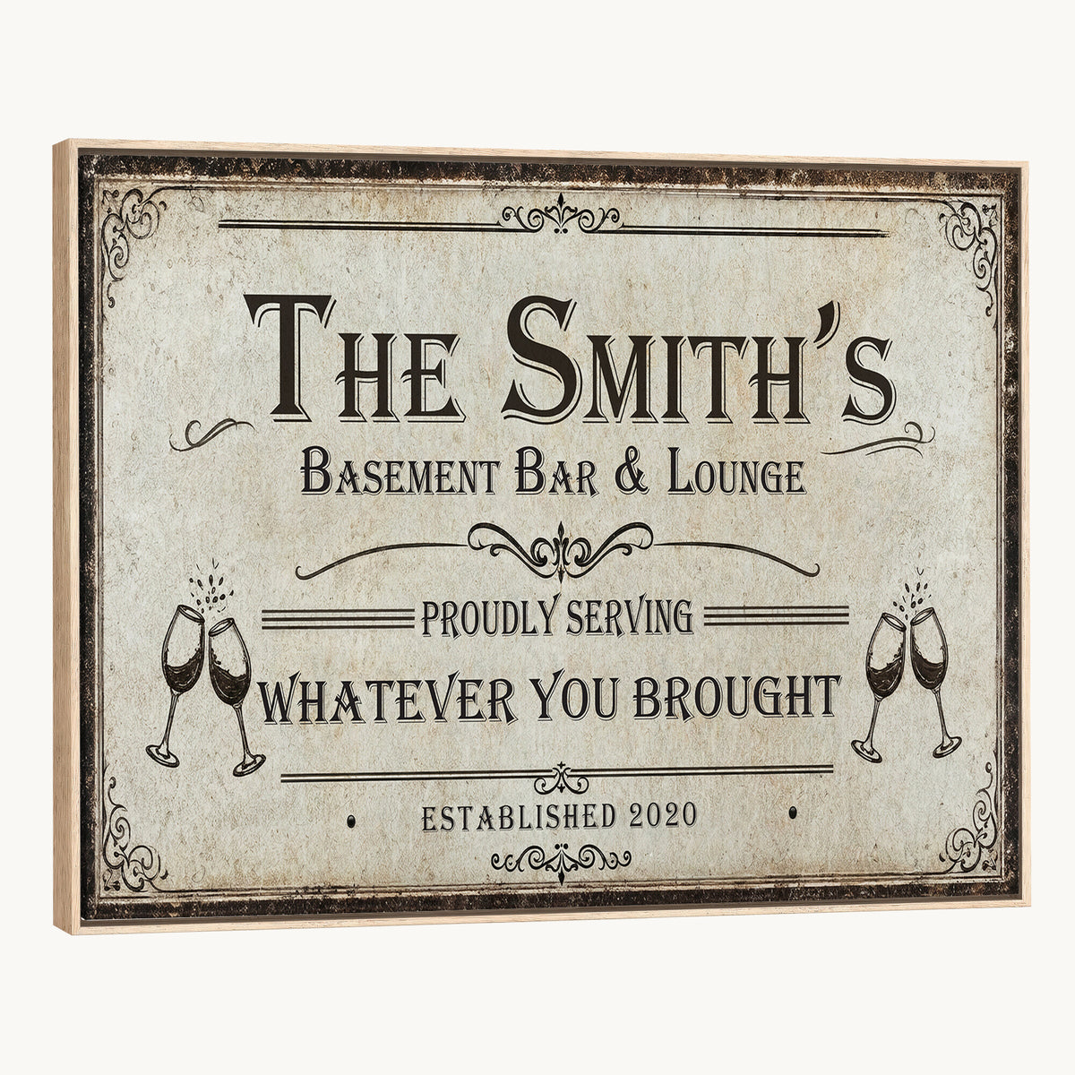 Custom Basement Bar & Lounge Sign Canvas, Personalized Family Name Art