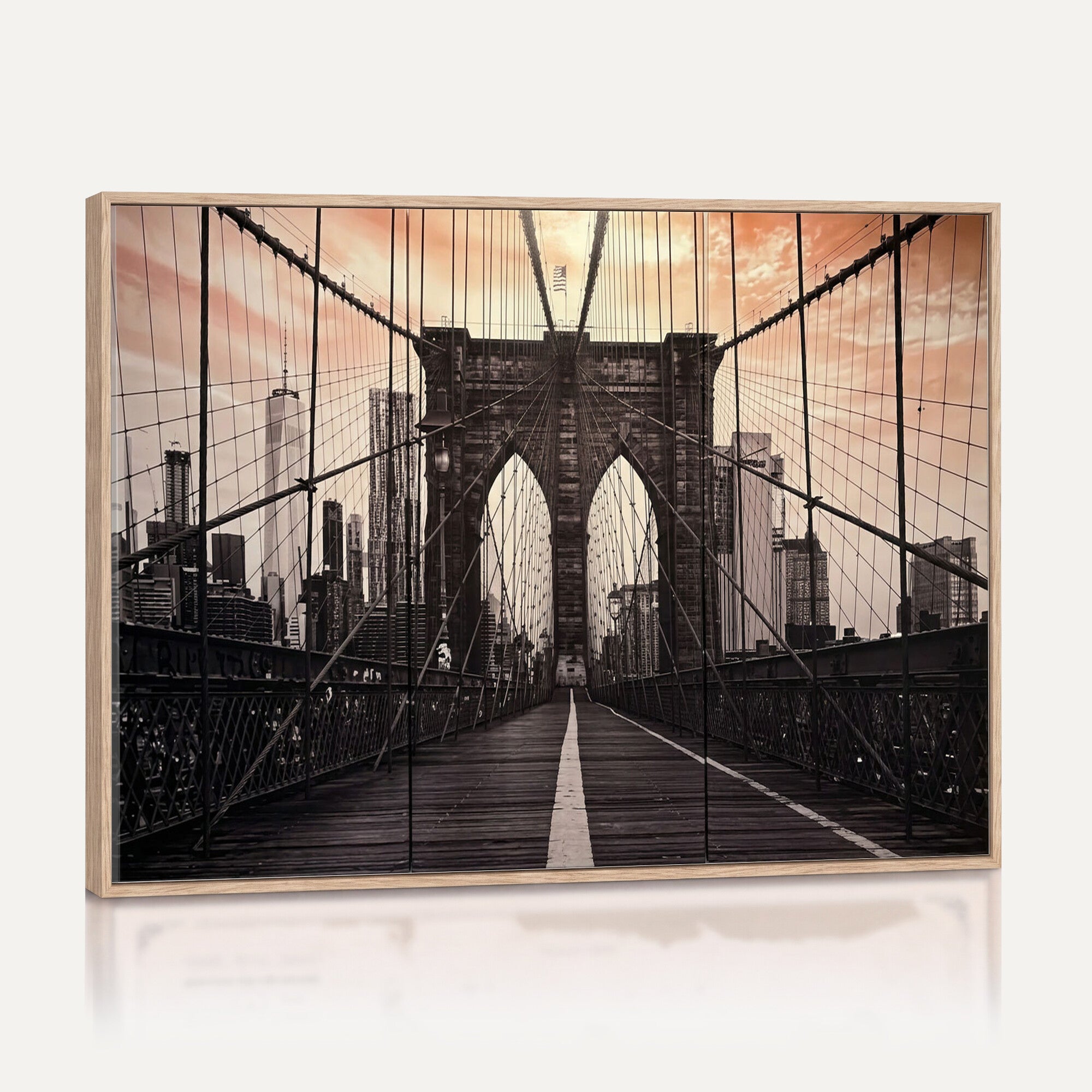 93226664-MGV-CV-36X24 - Brooklyn Bridge Canvas Wall Art, New York City Skyline Photography Print, NYC Landmark Urban Decor Artwork