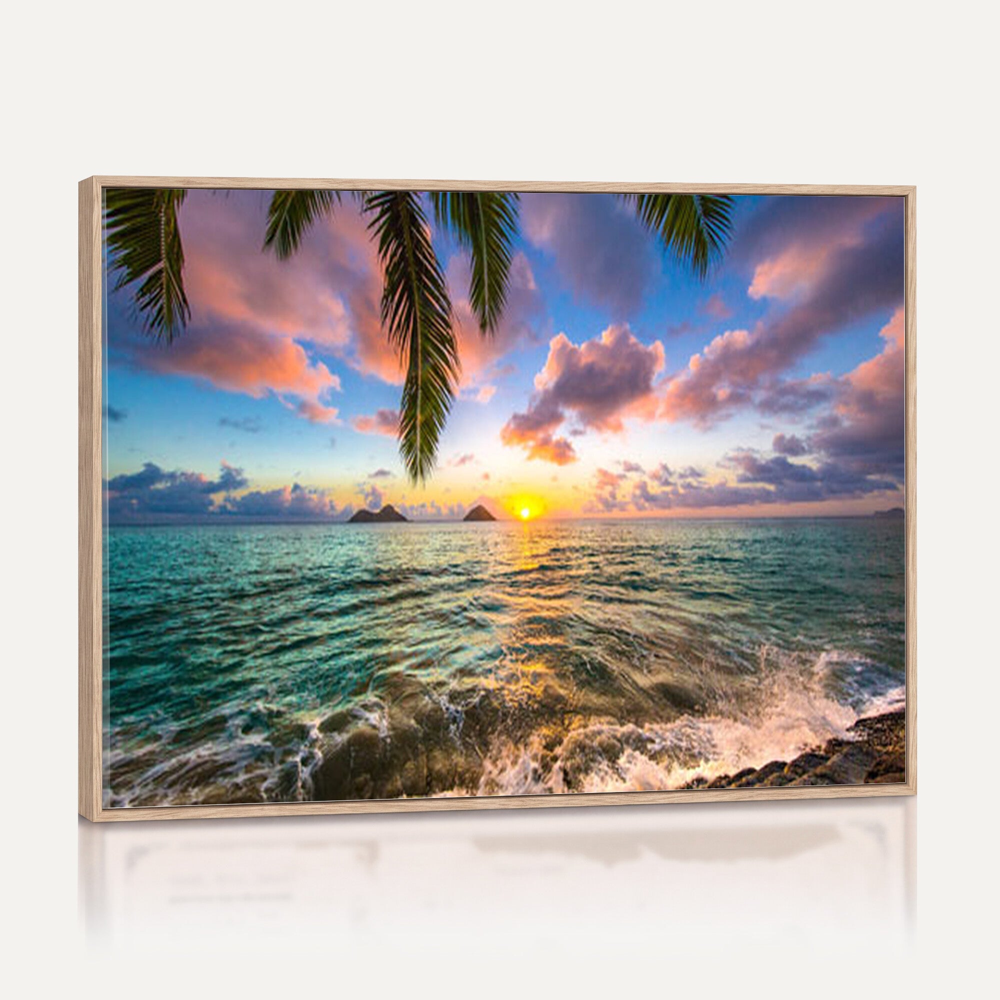 13207742-MGV-CV-36X24 - Hawaii Beach Sunset Canvas Wall Art Print, Tropical Ocean Landscape Artwork, Palm Tree Coastal Decor for Living Room Bedroom