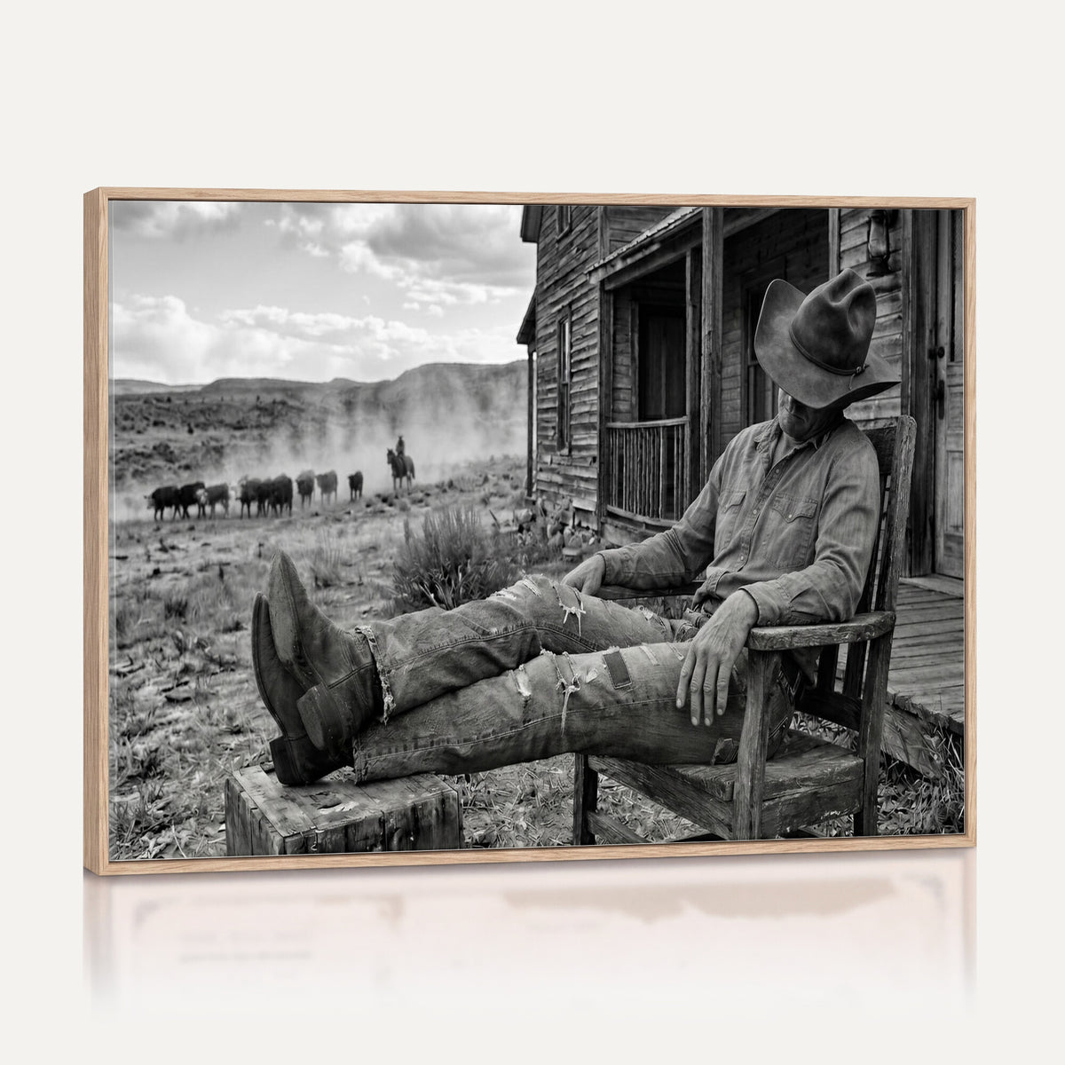 94461975S-MGV-CV-36X24 - Vintage Sleeping Cowboy Wall Art Canvas Print, Western Home Decor