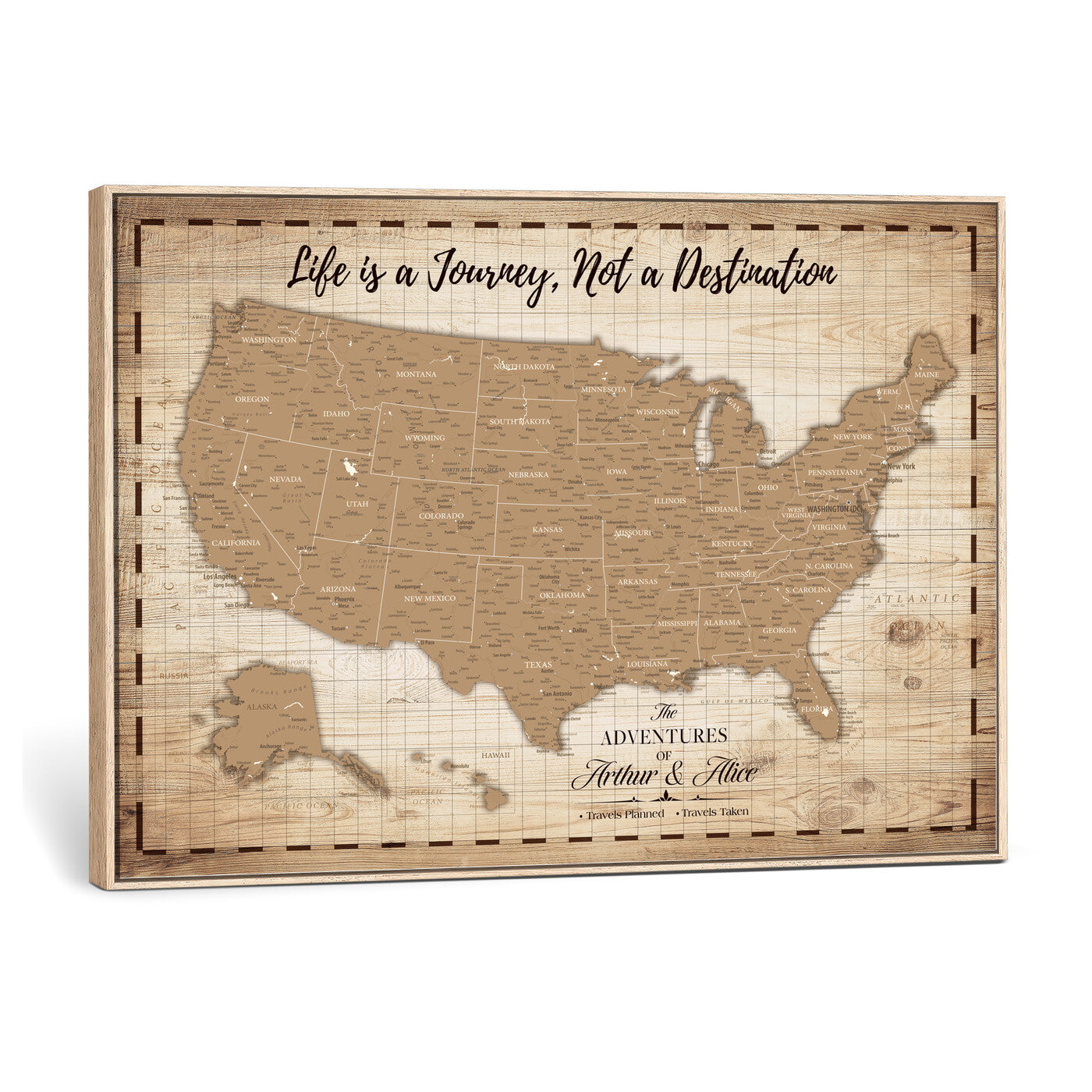 19102499-MGV-CV-36X24 - Personalized USA Push Pin Travel Map, Custom United States Map, Push Pin Map, USA Bucket List Map, Anniversary Gift | Couple Travel Map Wall Art