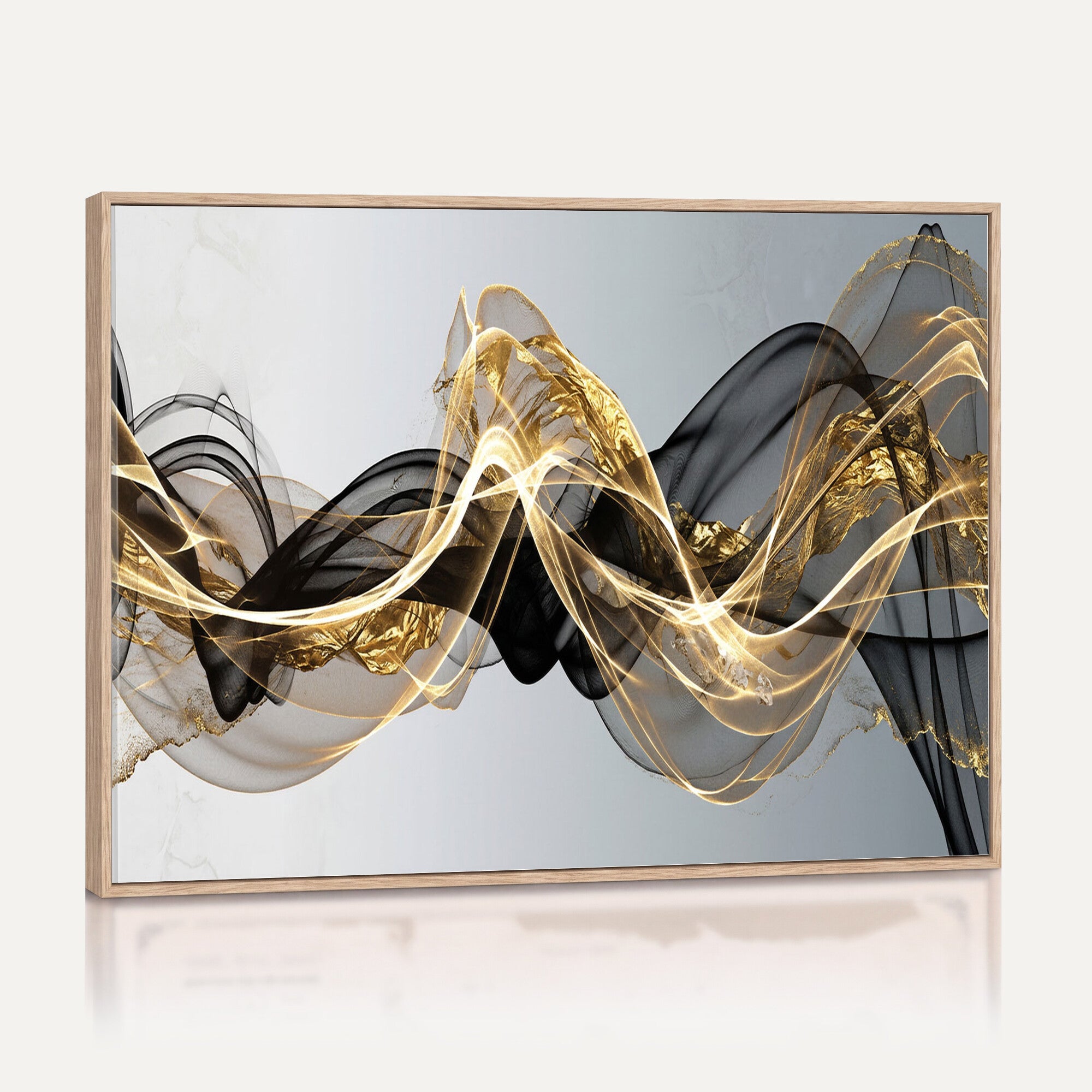 79483321DL-MGV-CV-36X24 - Black and Gold Abstract Wall Art, Modern Wave Canvas Print, Elegant Flowing Smoke Art, Luxury Living Room Decor