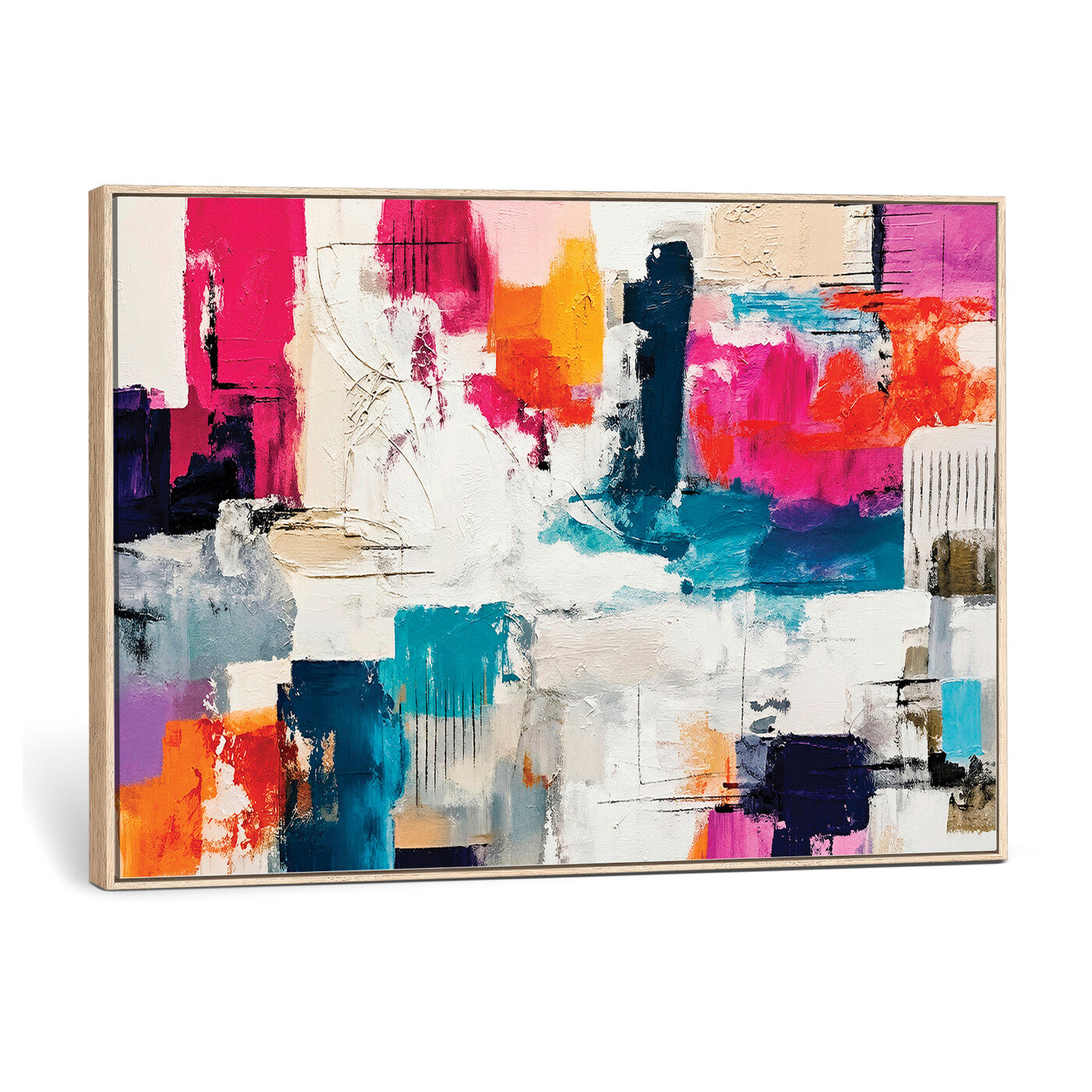 57864023-MGV-CV-36X24 - Blue Teal Abstract Canvas Wall Art | Modern Textured Painting Print, Navy Orange White Contemporary Art, Neutral Living Room Decor, Office Art