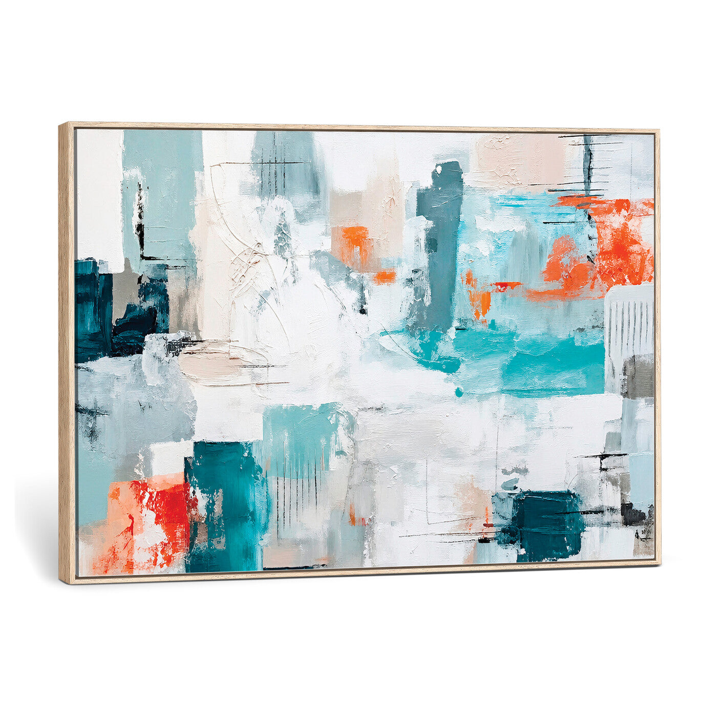 98638479-MGV-CV-36X24 - Blue Teal Abstract Canvas Wall Art | Modern Textured Painting Print, Navy Orange White Contemporary Art, Neutral Living Room Decor, Office Art