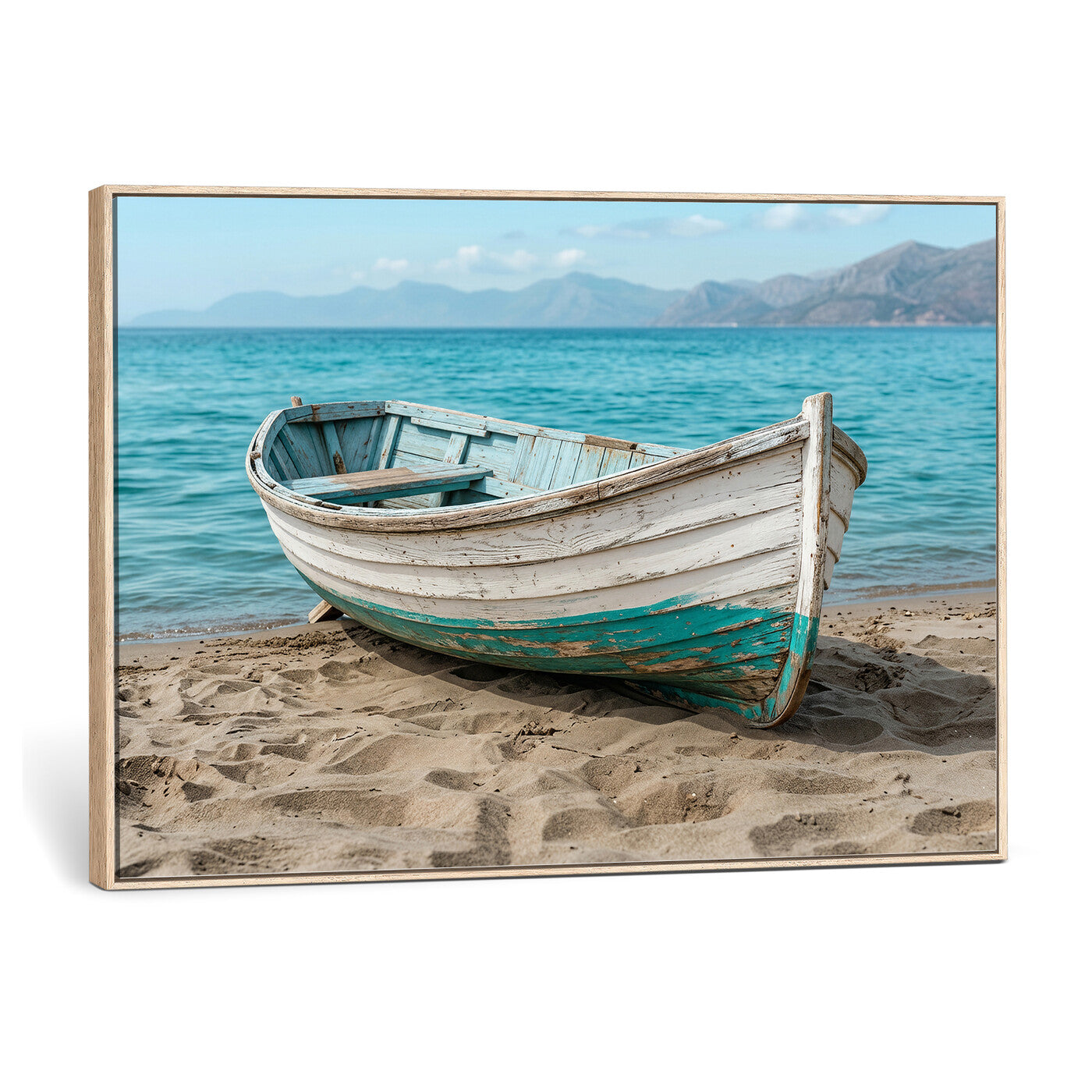 49963709-MGV-CV-36X24 - Coastal Boat Canvas Wall Art Print, Beach Boat Painting, Nautical Ocean Decor, Seascape Wall Art - Ready to Hang