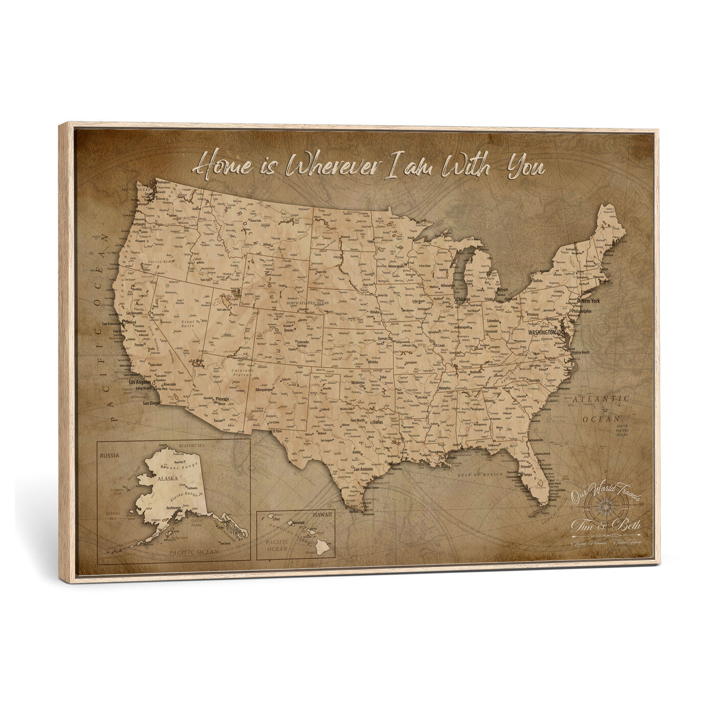 21454917-MGV-CV-36X24 - Personalized USA Push Pin Travel Map, Custom United States Map, Push Pin Map, USA Bucket List Map, Anniversary Gift | Couple Travel Map Wall Art
