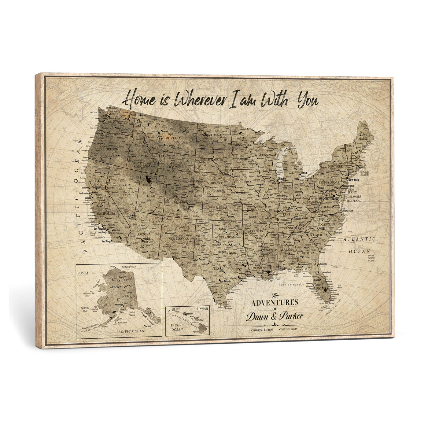 25440520-MGV-CV-36X24 - Personalized United States Map Canvas Wall Art with Push Pins Detailed