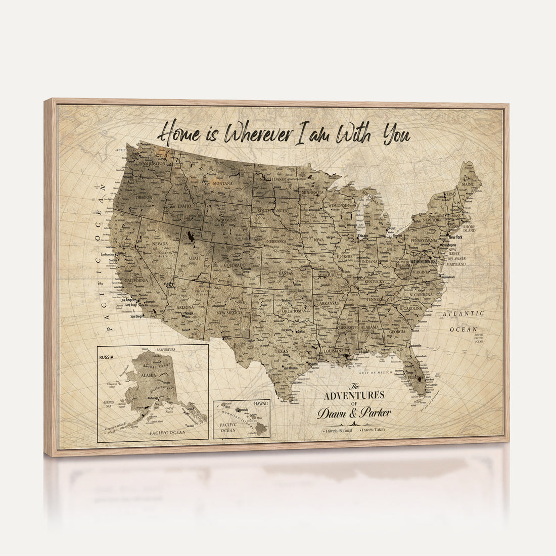 Detailed Personalized Push Pin United States Map Wall Art, States Visited Map, Office and Hallway Decor