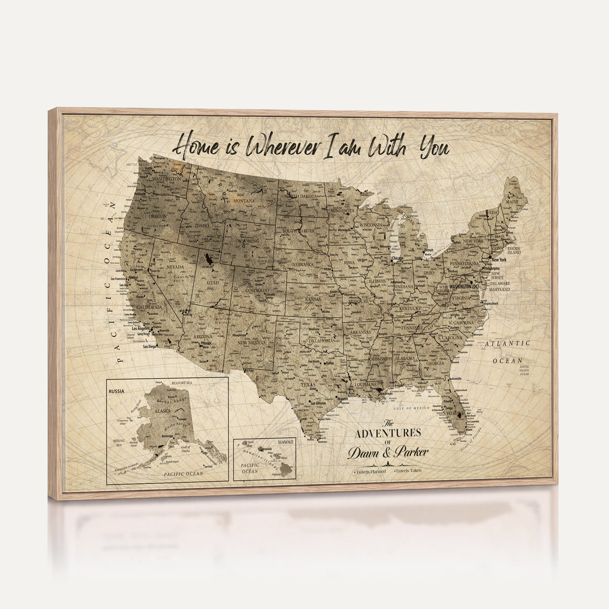 25440520-MGV-CV-36X24 - Detailed Personalized Push Pin United States Map Wall Art, States Visited Map, Office and Hallway Decor