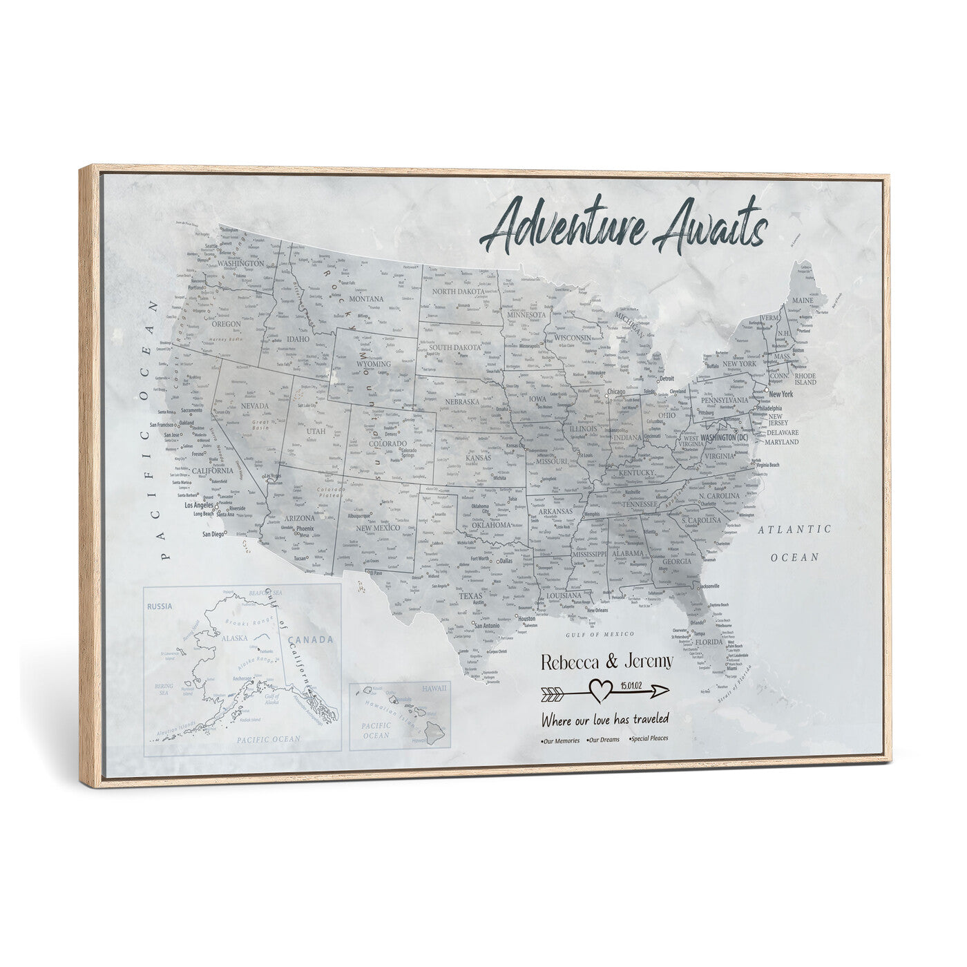 66120672-MGV-CV-36X24 - Personalized America Push Pin Travel Map Canvas Wall Art for Custom Family Gift