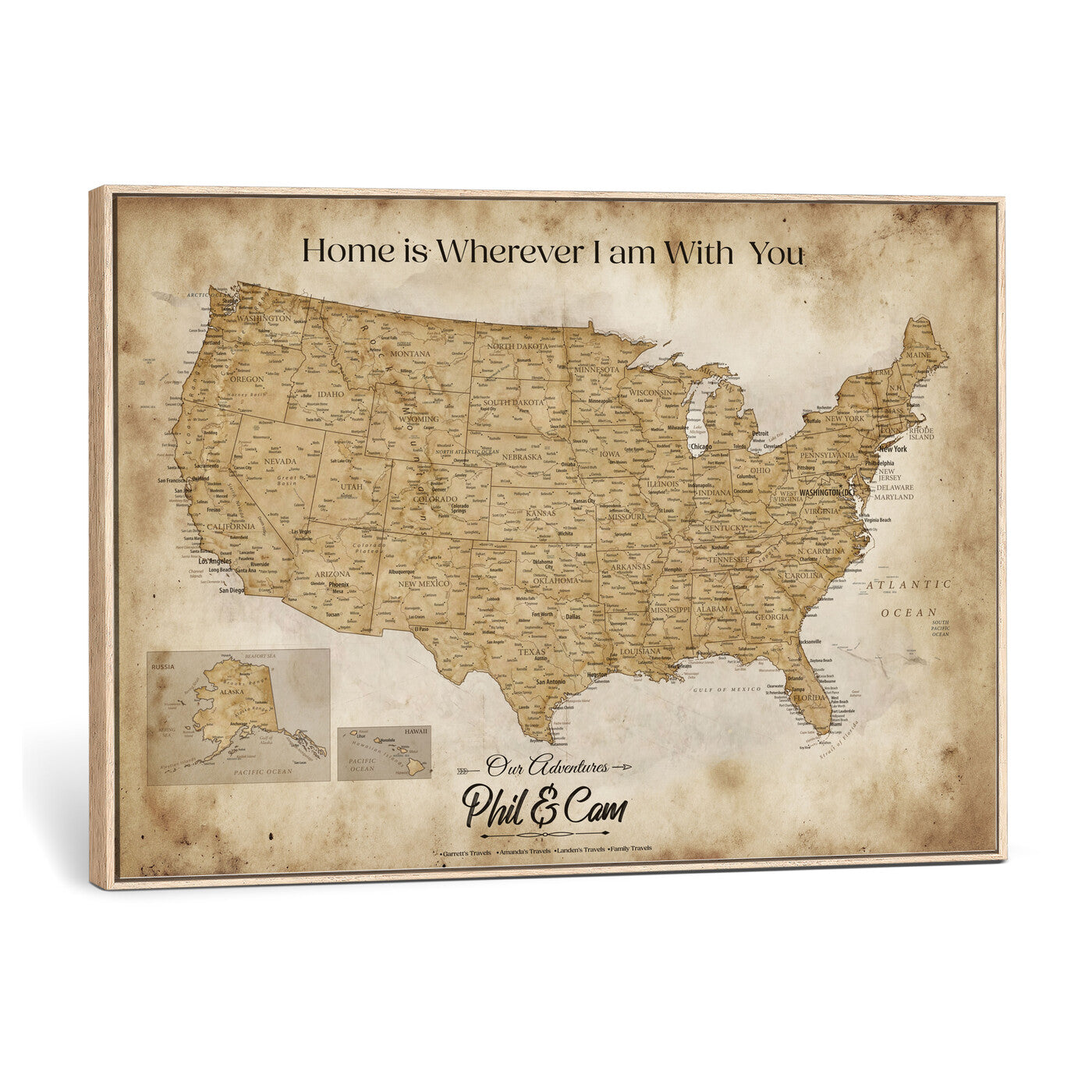 80624553-MGV-CV-36X24 - Personalized USA Push Pin Travel Map Canvas Wall Art Custom Family Gift