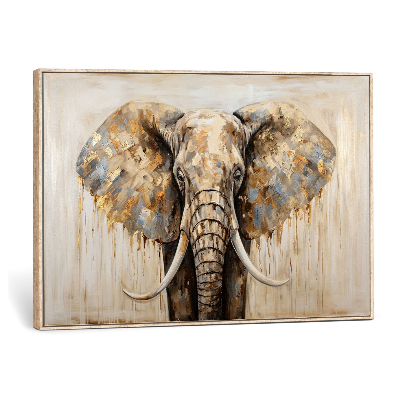 95819221-MGV-CV-36X24 - Gold Leaf Elephant Canvas Wall Art Abstract African Wildlife Painting Print
