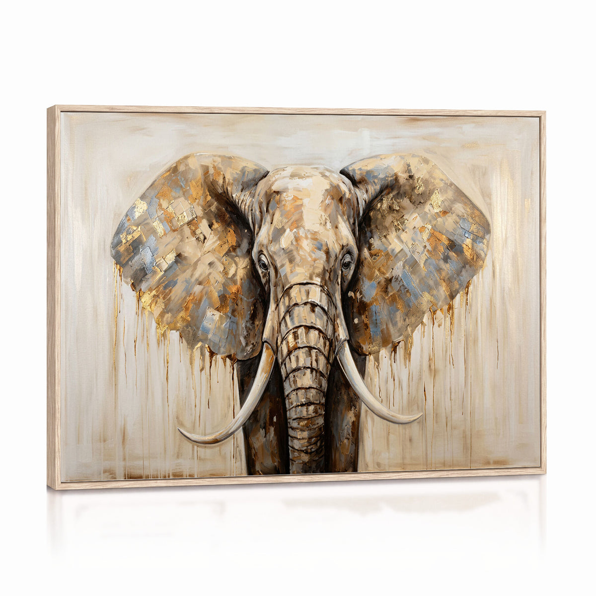 95819221-MGV-CV-36X24 - Gold Leaf Elephant Canvas Wall Art Abstract African Wildlife Painting Print