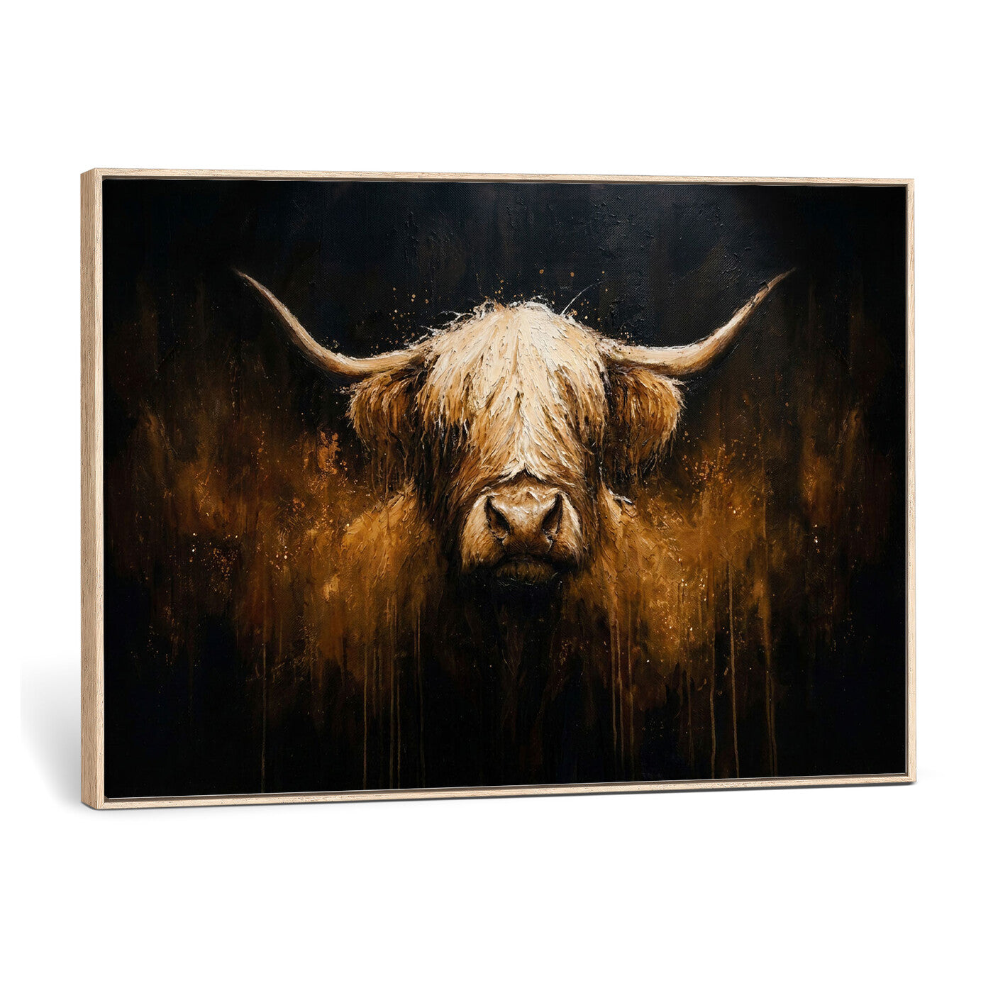 79873059-MGV-CV-36X24 - Rustic Highland Cow Canvas Print Dark Farmhouse Cattle Wall Decor