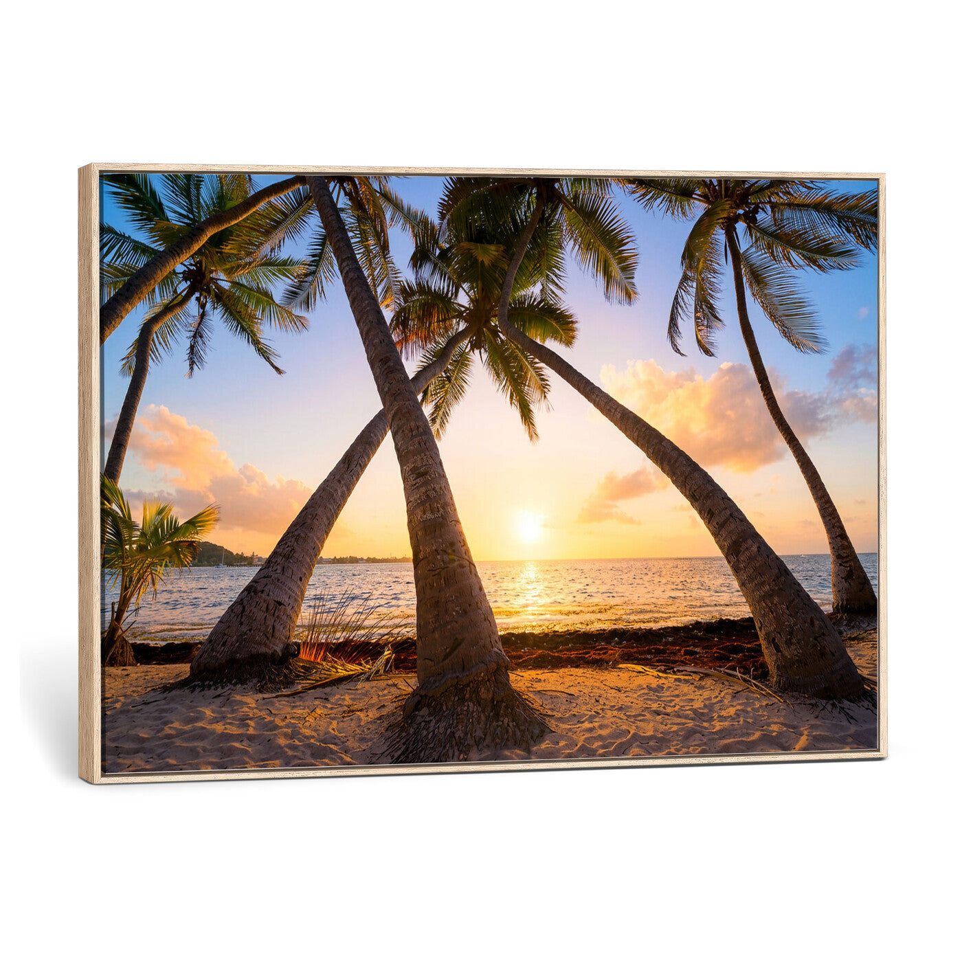 75123213-MGV-CV-36X24 - Tropical Island Coconut Palm Trees Sunset Wall Art Canvas Print - Turquoise Beach Print for Nautical Home Decor