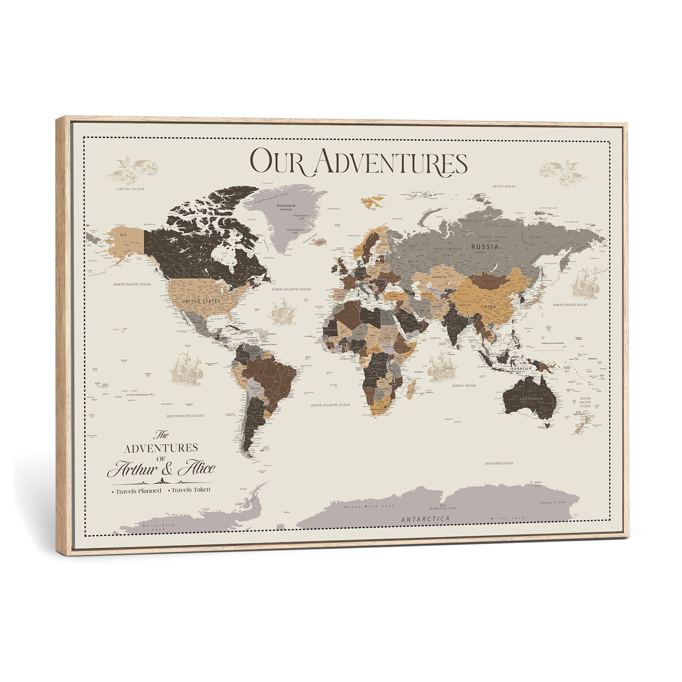 58777746A-MGV-CV-36X24 - Push Pin Customize World Map Wall Art Canvas Print, Modern Decorative Framed Map Artwork Prints for Living Room, Office, Bedroom Wall Decor