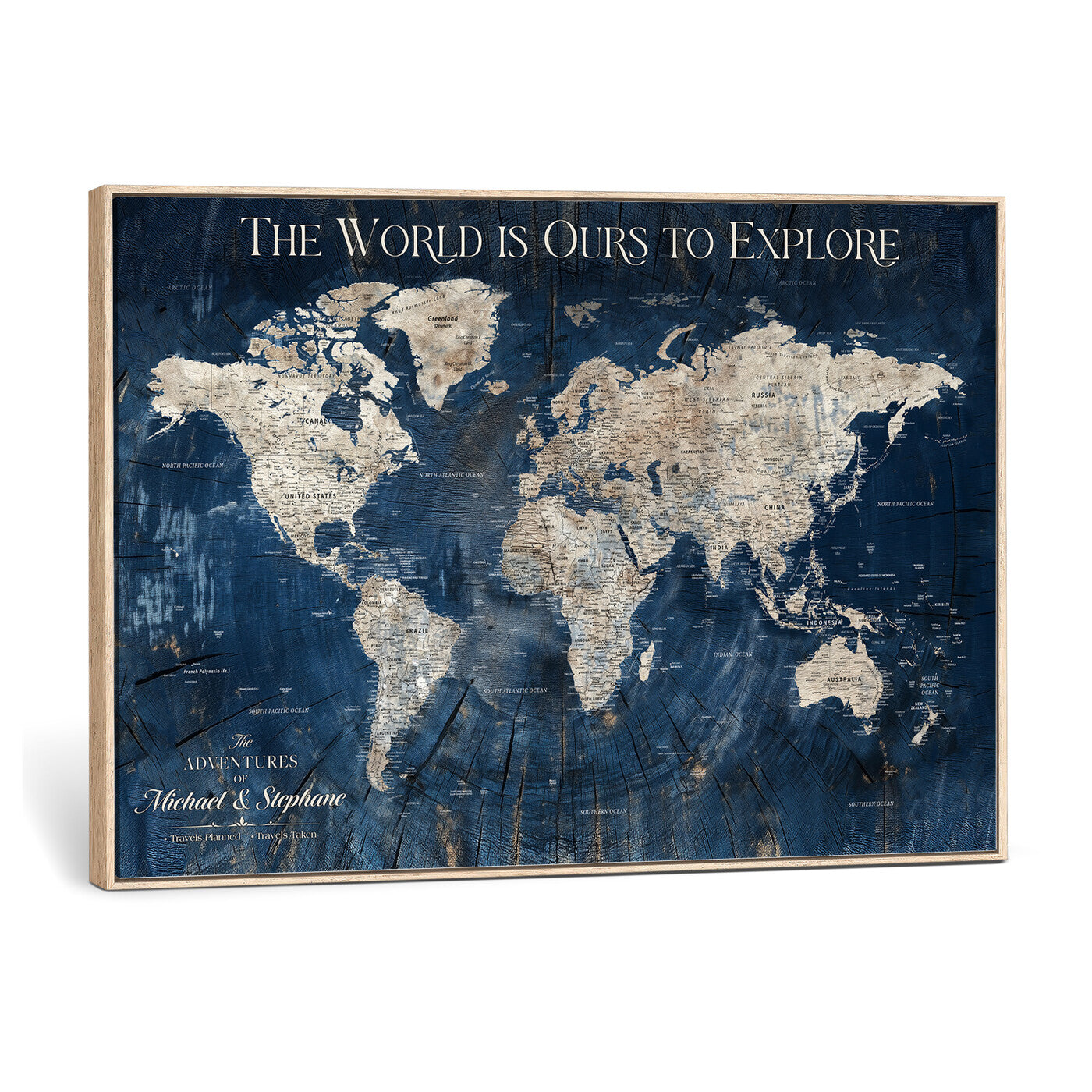 NEWMAP-5-MGV-CV-36X24 - Push Pin Customize World Map Wall Art Canvas Print, Modern Decorative Framed Map Artwork Prints for Living Room, Office, Bedroom Wall Decor - NEWMAP-5