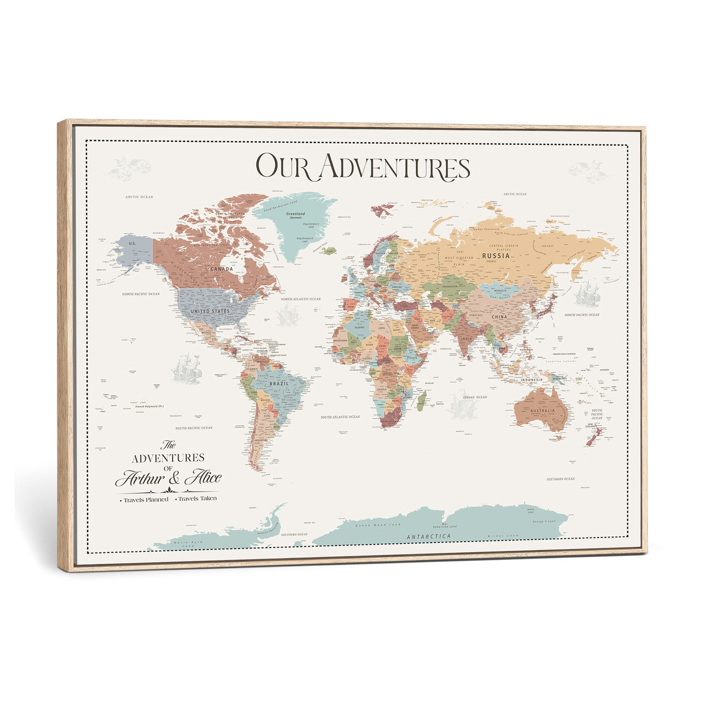 NEWMAP-4-MGV-CV-36X24 - Push Pin Customize World Map with Pins Board Wall Art Canvas Print