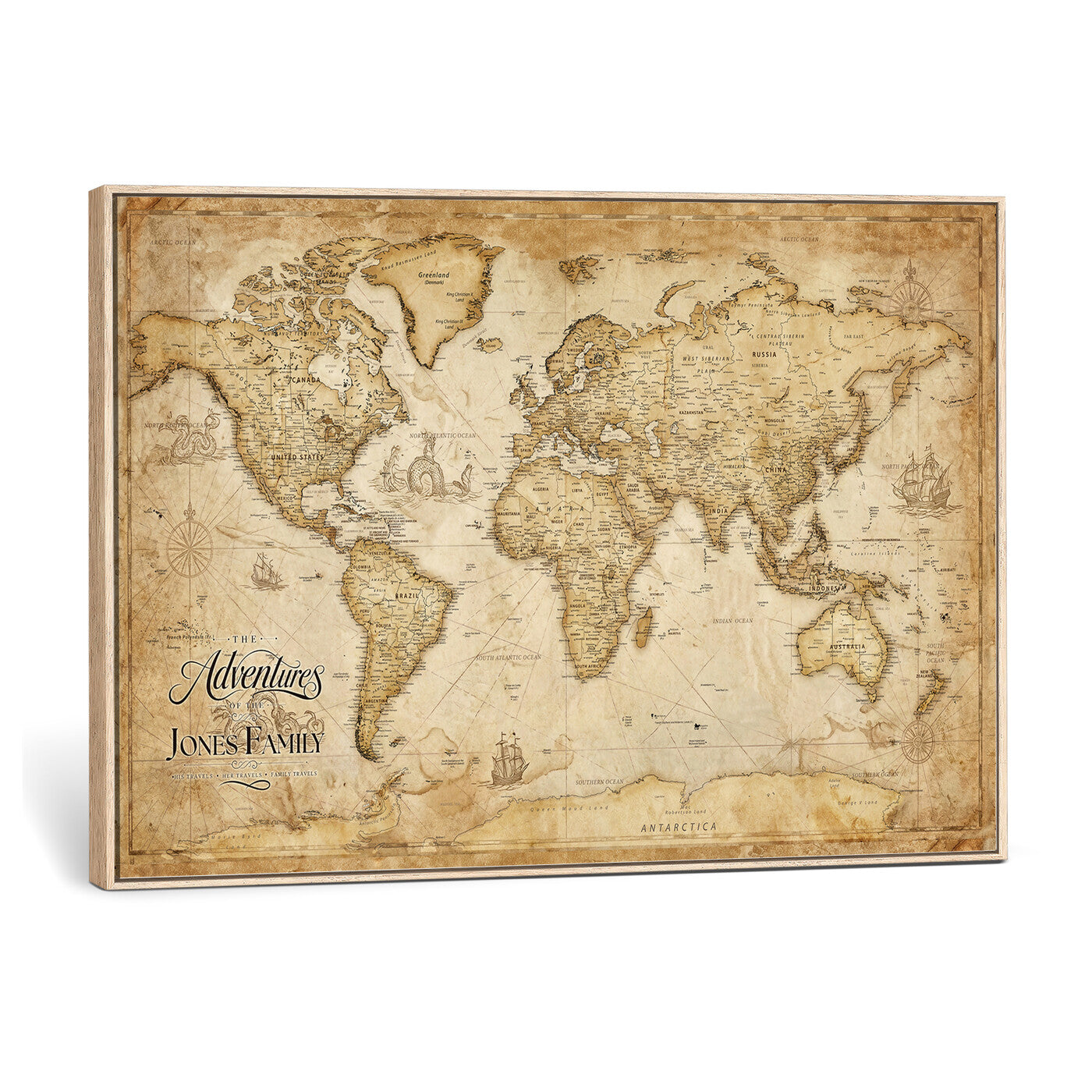 60956619-MGV-CV-36X24 - Custom Push Pin World Map Canvas Print – Personalized Travel Map Wall Art