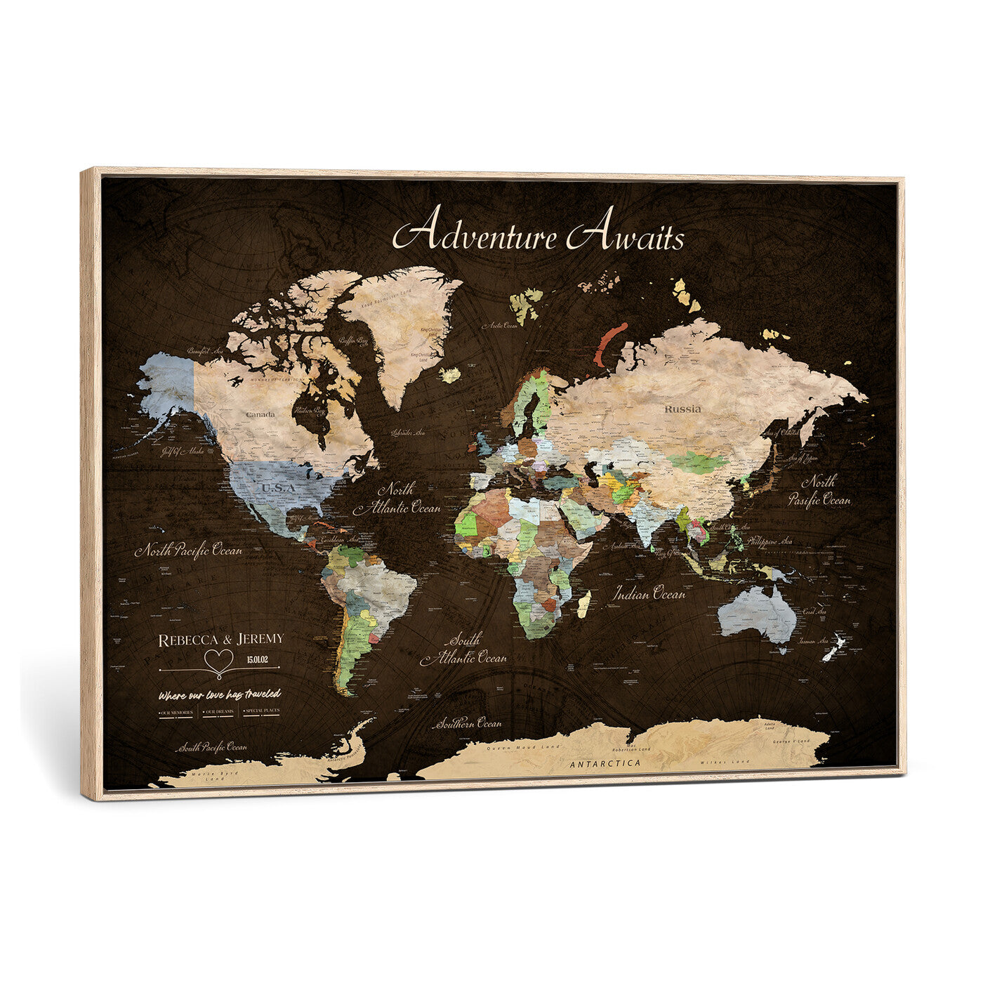95753799-MGV-CV-36X24 - Custom Push Pin World Map Canvas Print – Personalized Travel Map Wall Art