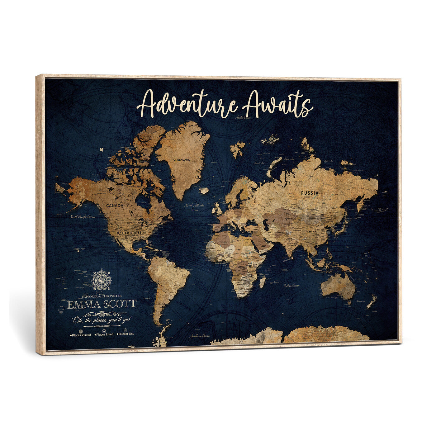 44399597-MGV-CV-36X24 - Custom Push Pin World Map Canvas Print – Personalized Travel Map Wall Art