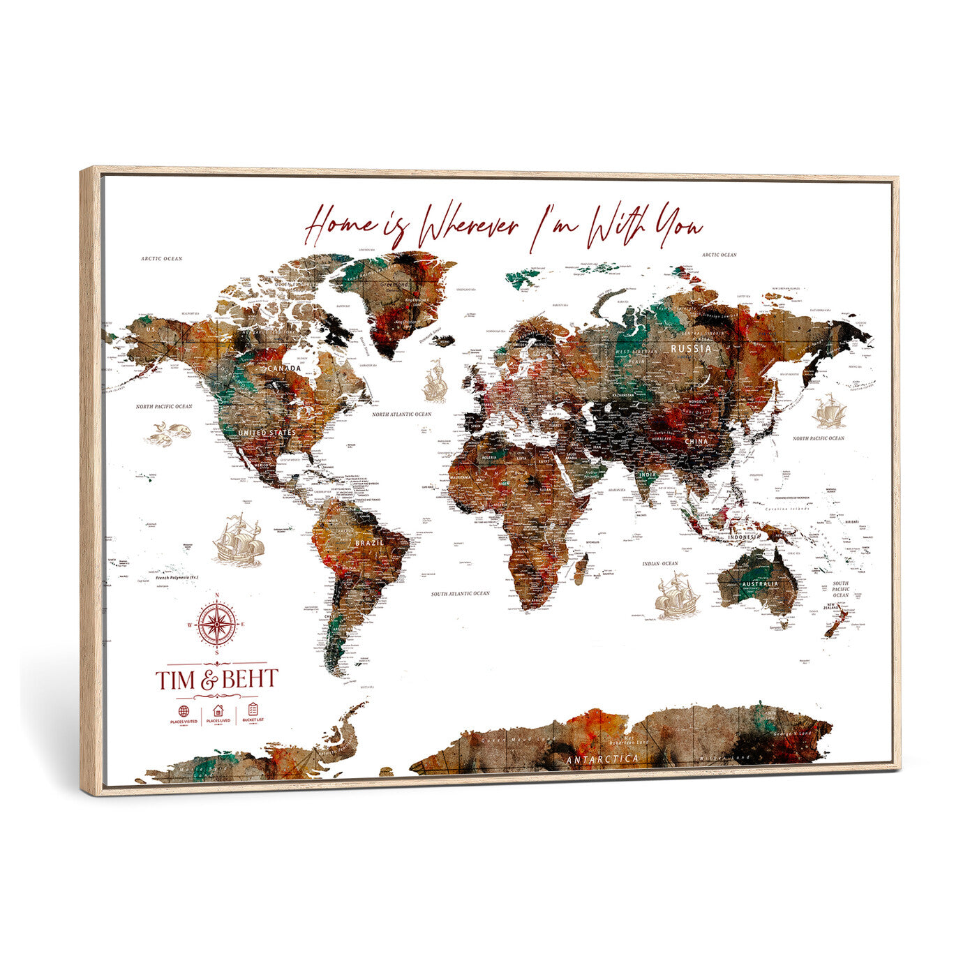 116MESUT-MGV-CV-36X24 - Custom Push Pin World Map Canvas Print – Personalized Travel Map Wall Art
