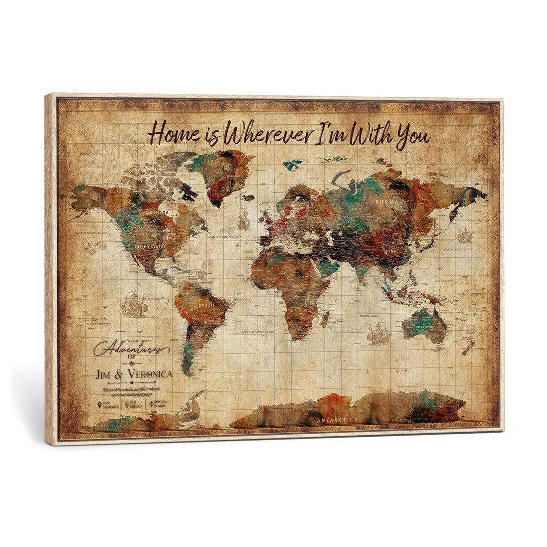 Custom Push Pin World Map Wall Art, Family Travel Tracker, Family Room and Dining Room Decor