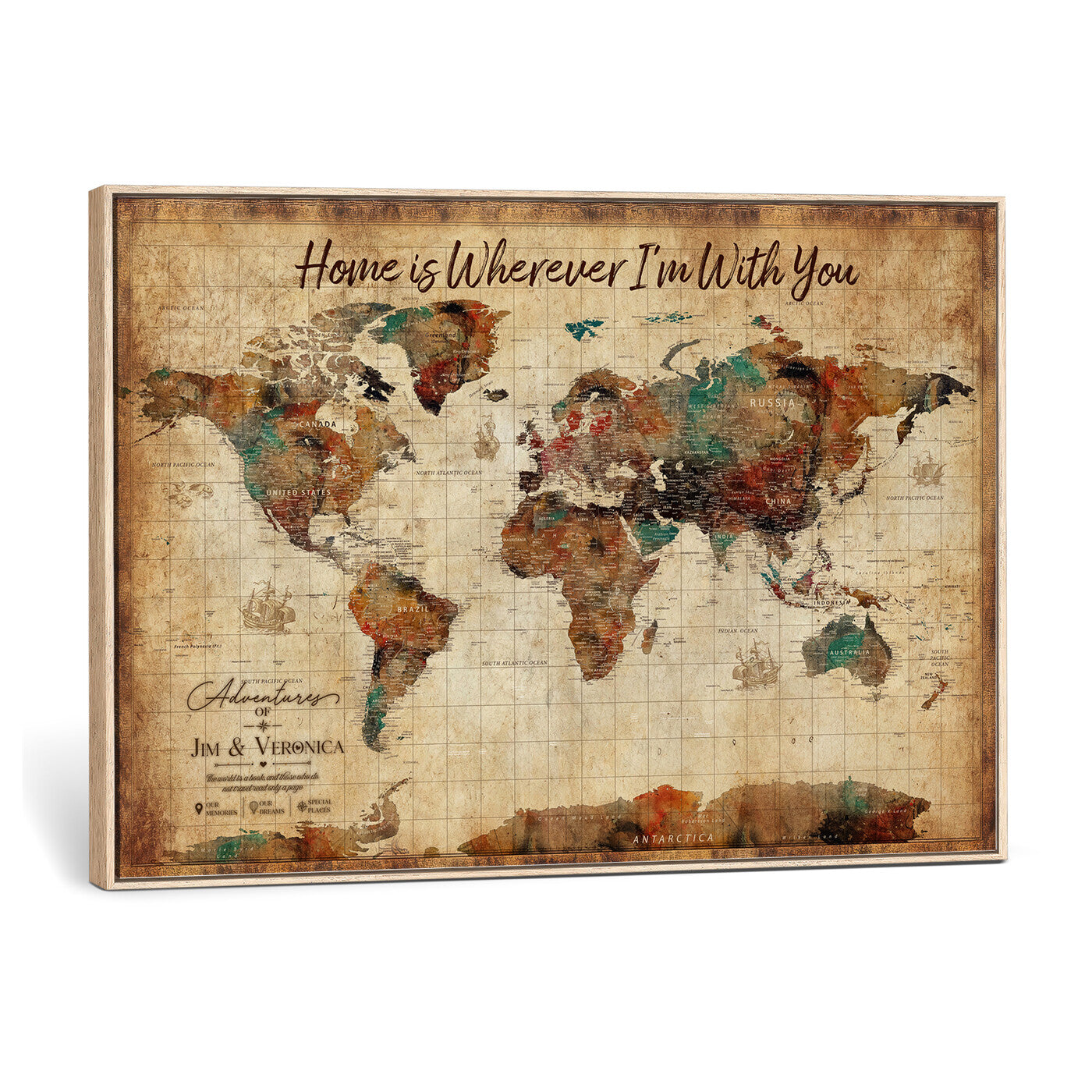 48389322-MGV-CV-36X24 - Custom Push Pin World Map Canvas Print – Personalized Travel Map Wall Art