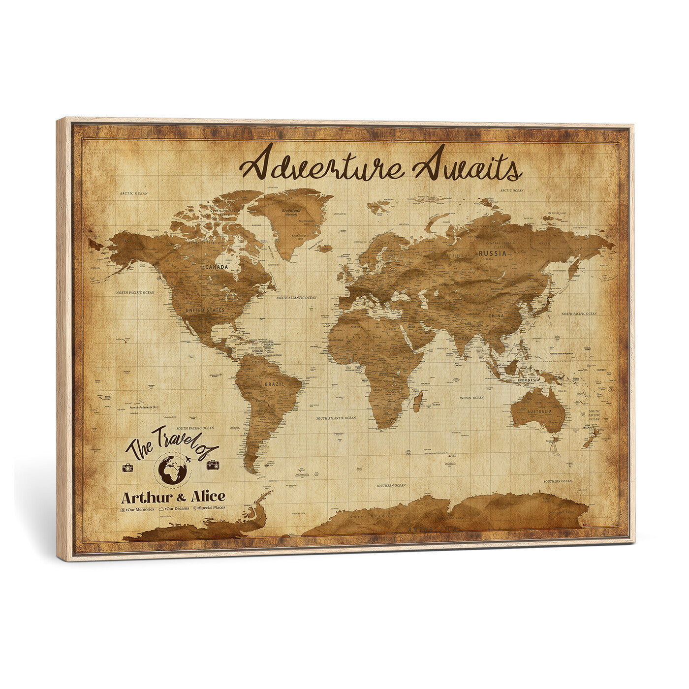 43427501-MGV-CV-36X24 - Custom Push Pin World Map Canvas Print – Personalized Travel Map Wall Art